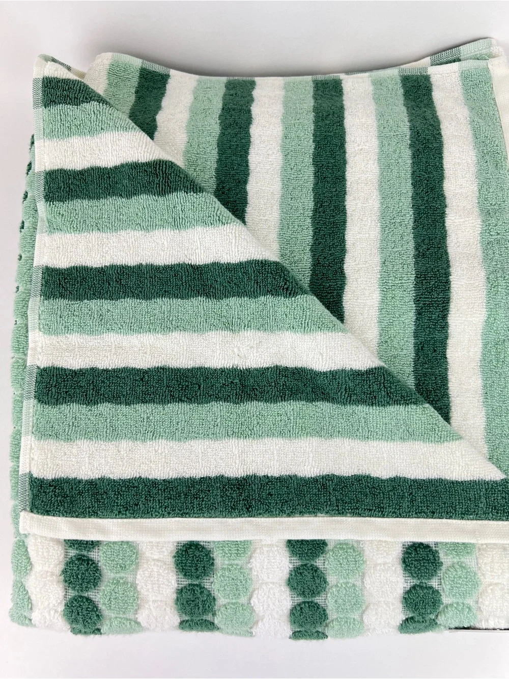 SOHO Living Bath Towel Set Green White Polka Dot & Stripe  Soft Cotton 8 Pc NEW